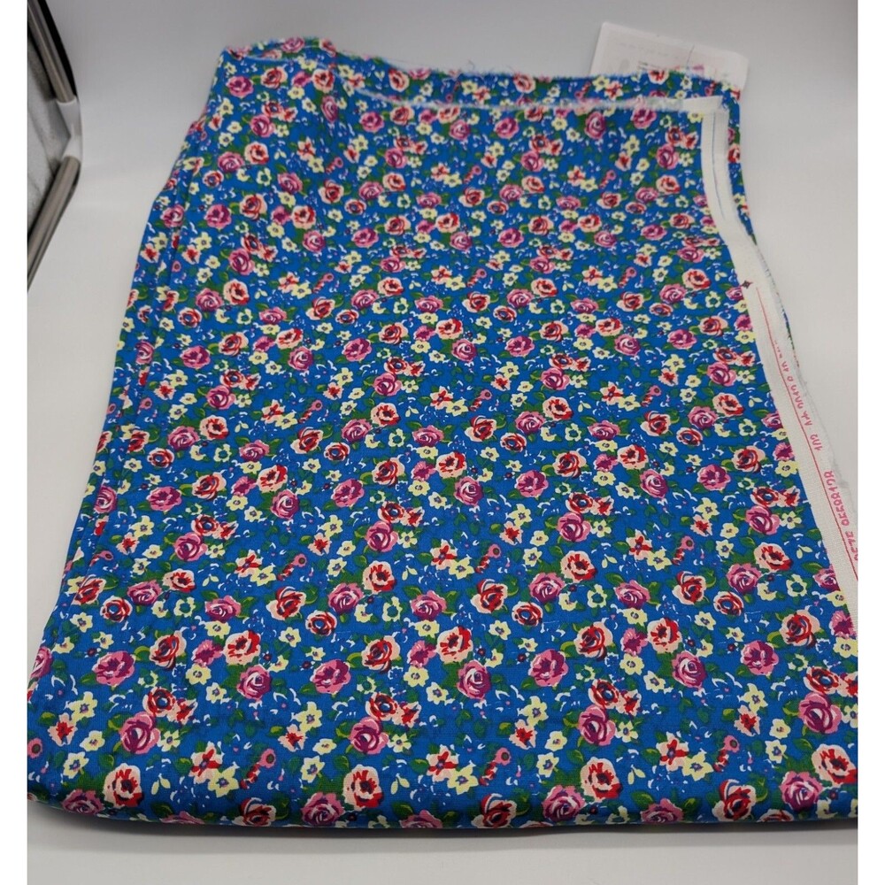 Minerva Hendon46 Royal Blue Floral Cotton Stretch Fabric 2.1 Yards